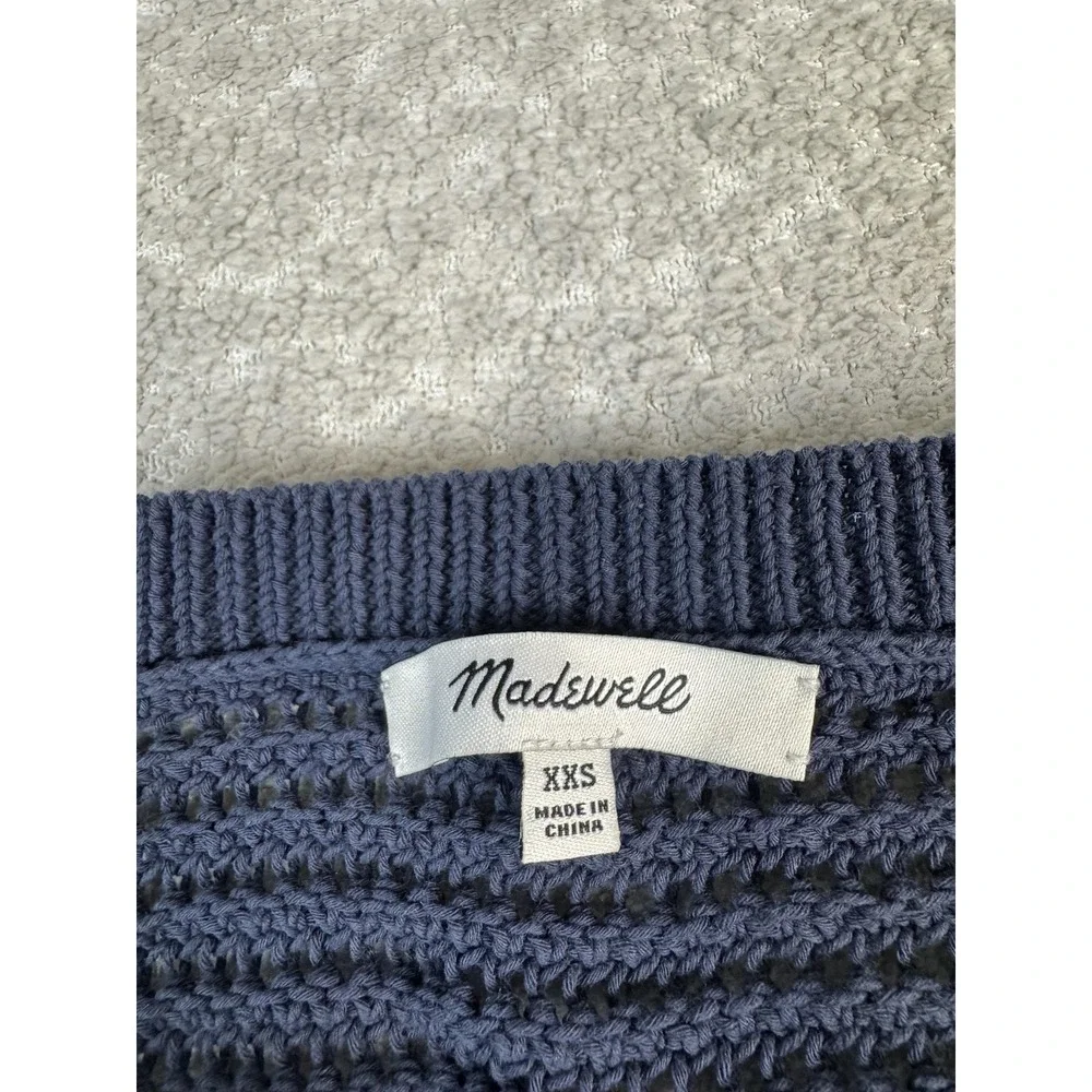 Madewell Sweater Womens XXS‎ Blue Open Knit Crewneck Lightweight Pullover